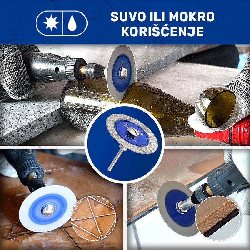 Primena mini dijamantske ploče Ø40 mm x 1 mm A824014006 na staklu, kamenu i keramici u suvom i mokrom režimu rada