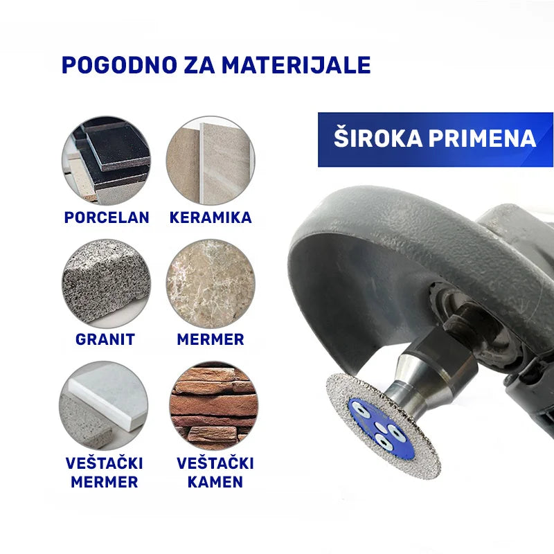 Široka primena mini dijamantske ploče M14 Ø40 mm na porcelanu, keramici, granitu, mermeru, veštačkom mermeru i veštačkom kamenu