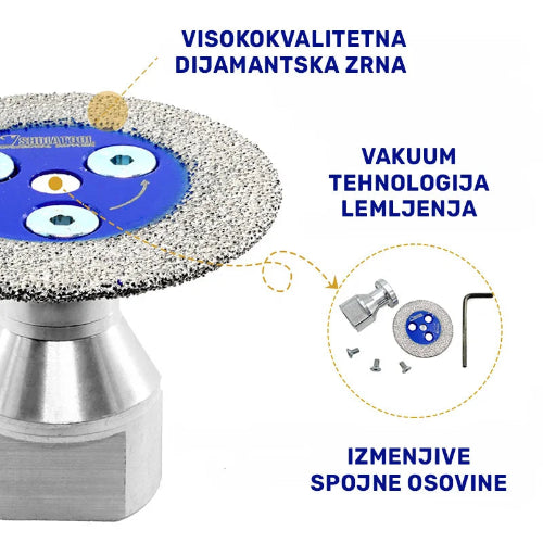 Vakum-lemljena mini dijamantska ploča M14 Ø50 mm sa visokokvalitetnim dijamantskim zrncima i izmenjivim spojnim osovinama