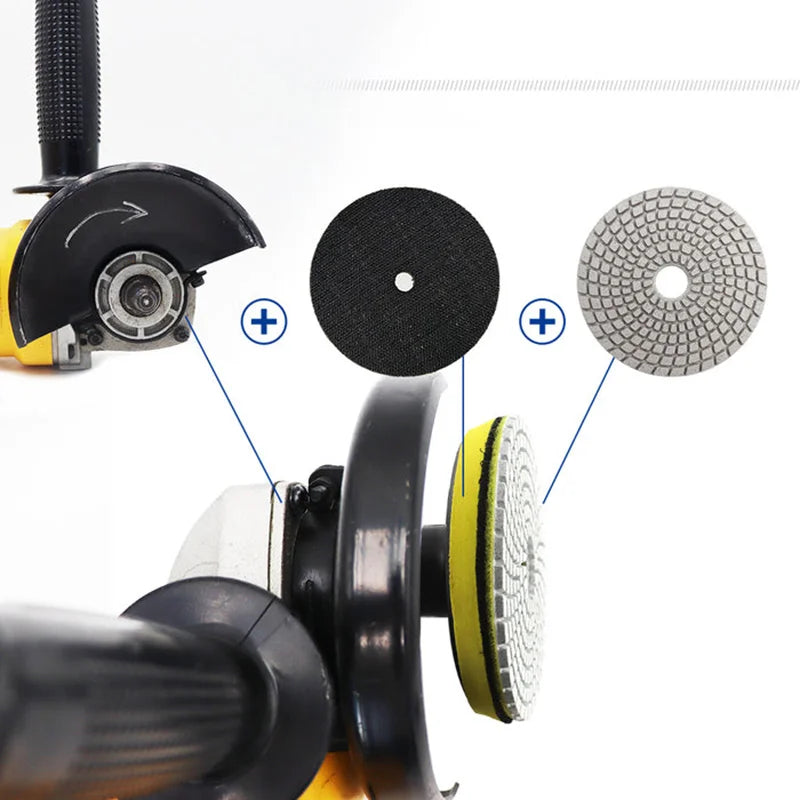 Šema montaže plastičnog nosača 100mm M14 A6420104M14 i dijamantskog polirnog pada na ugaonu brusilicu