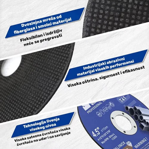 Detalj dvostruke fiberglas mrežice i industrijskog abraziva rezne ploče 115×1.0×22.23mm B31104503