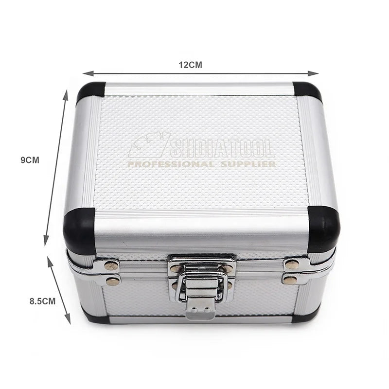 Dimenzije aluminijumske kutije za set dijamantskih nastavaka 12x9x8.5 cm