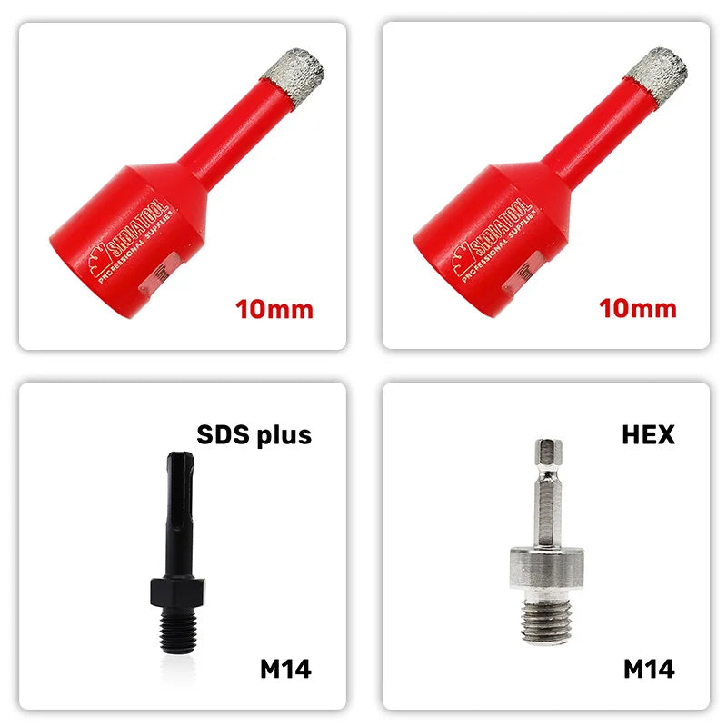 Set A85310/10/SDS/FA dve dijamantske krune 10 mm M14 plus konektor SDS plus na M14 i adapter HEX 6,35 mm na M14