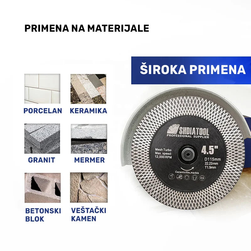 X Mesh Turbo dijamantska ploča Ø115 mm za sečenje porcelana, keramike, granita, mermera i veštačkog kamena