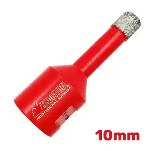 Dijamantska kruna prečnika 10mm sa M14 navojem, idealna za suvo i mokro bušenje keramike, mermera i granita pomoću ugaone brusilice.