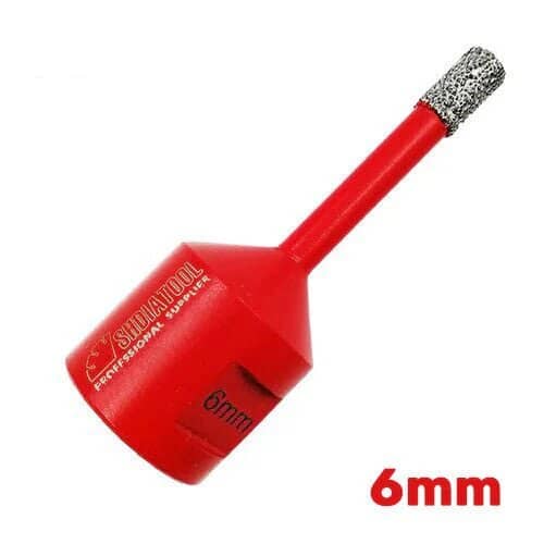 Dijamantska kruna prečnika 6mm sa M14 navojem, namenjena za precizno bušenje keramike, granita i mermera. Vakum lemljena tehnologija i dijamantska zrna visokog kvaliteta.