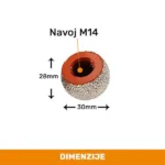 Dijamantska kugla prečnika 30mm sa M14 navojem, namenjena za precizno brušenje i oblikovanje mermera, granita i keramike.