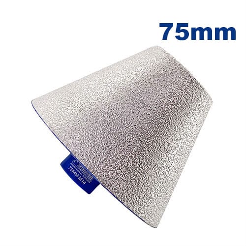 Dijamantska konusna kruna 75mm sa M14 navojem, namenjena preciznom proširivanju, poliranju i oblikovanju rupa u tvrdim materijalima.