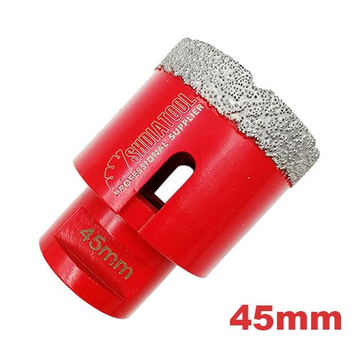 Dijamantska kruna 45mm sa M14 navojem za precizno bušenje keramike, mermera i granita. Pogodna za profesionalne brusilice.