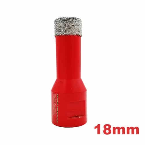 Dijamantska kruna prečnika 18mm sa M14 navojem, namenjena preciznom bušenju keramike, mermera i granita pomoću brusilice.