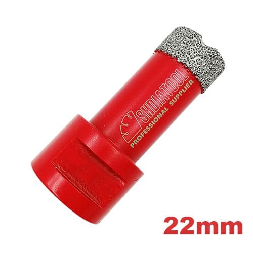 Dijamantska kruna prečnika 22mm sa M14 navojem, namenjena preciznom bušenju keramike, mermera i granita pomoću brusilice.