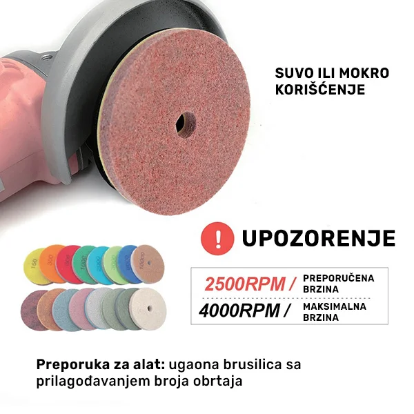 fiber polirni pad 100mm na ugaonoj brusilici suvo i mokro brušenje mermera