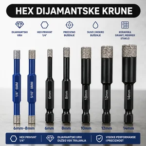 HEX dijamantske krune za bušilicu i akumulatorski odvijač