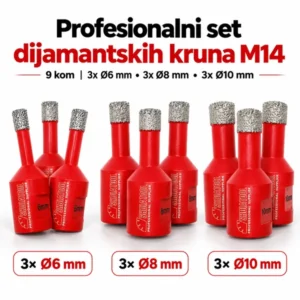 Profesionalni set dijamantskih kruna M14 – 9 kom | 6/8/10 mm